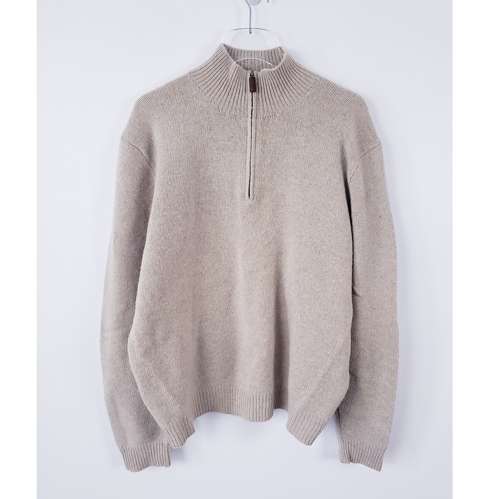 Polo Ralph Lauren Quarter Zip Sweater Beige 100% Lambswool‎ Mens Size XXL
